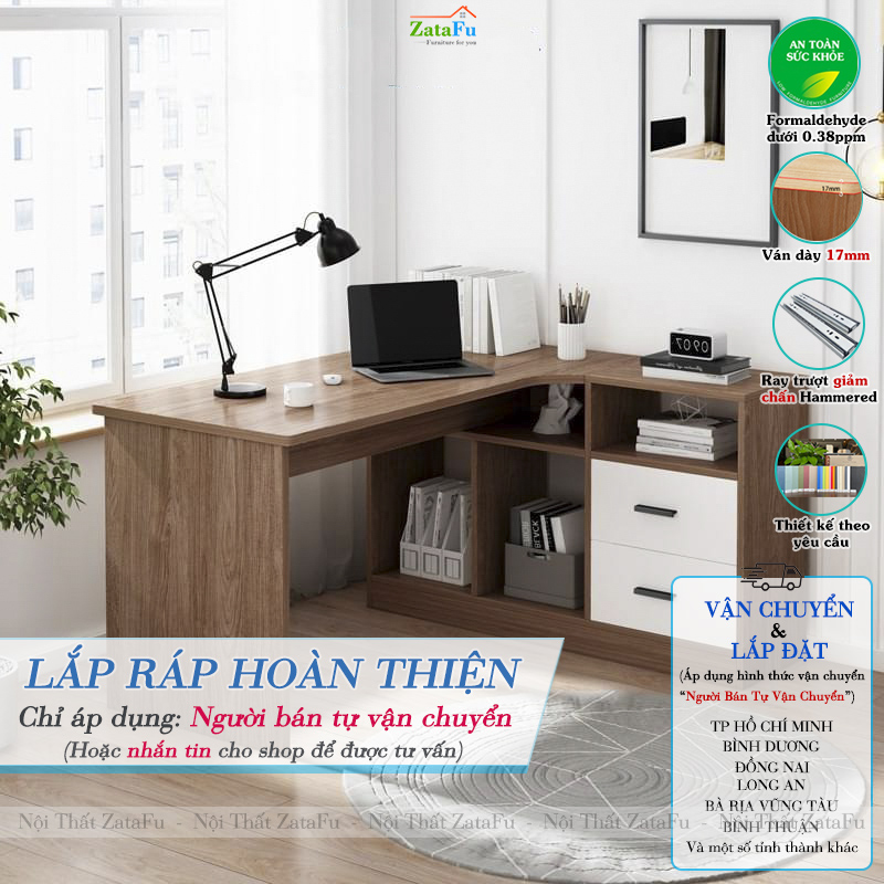 Bàn Làm Việc Chữ L Góc Tường Kết Hợp Hộc Tủ Hiện Đại BLV-149 ZataFu