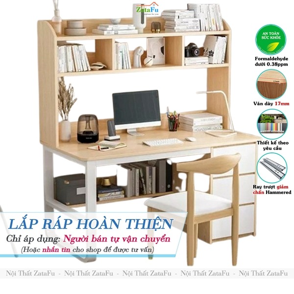 Bàn Học Sinh 3 Ngăn Kéo Kết Hợp Chân Kim Loại Sơn Tĩnh Điện Và Kệ Sách Tiện Dụng BLV-144 ZataFu
