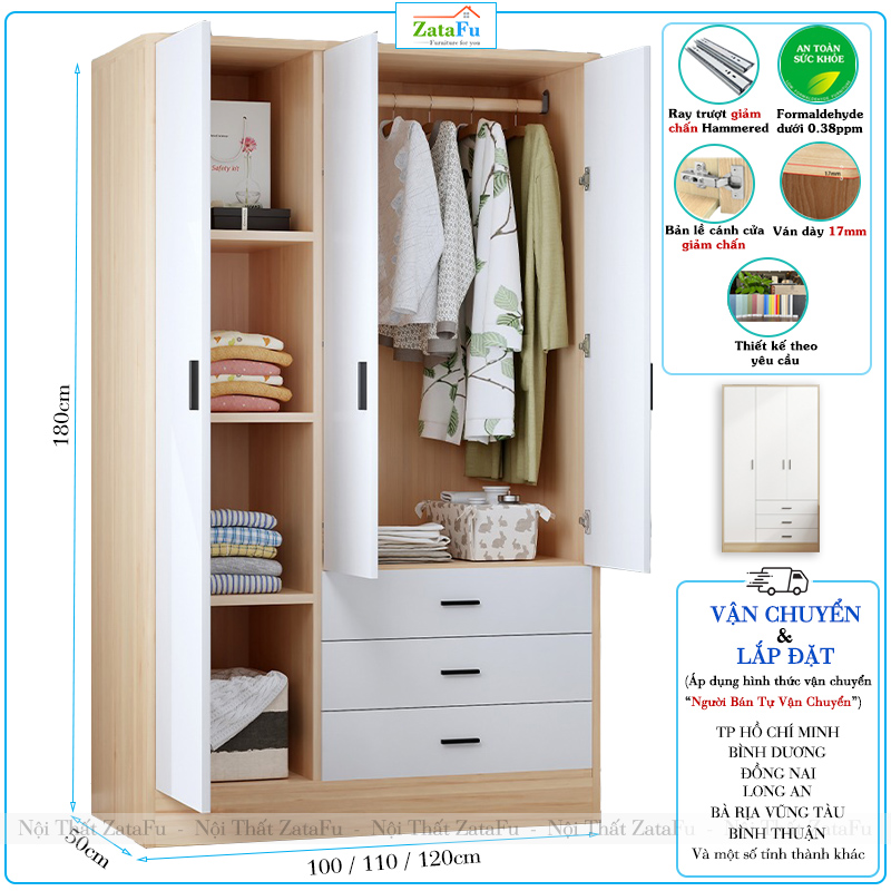 tủ áo quần gỗ 3 cánh