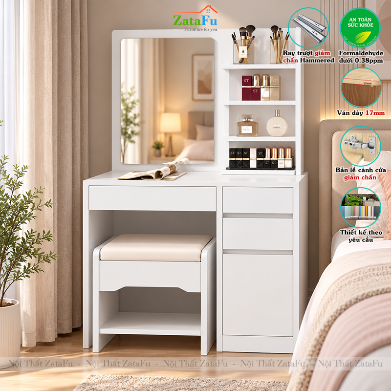 Bàn Trang Điểm Phong Cách Bắc Âu Có Kèm Ghế Thiết Kế Đơn Giản BTD-33 ZataFu