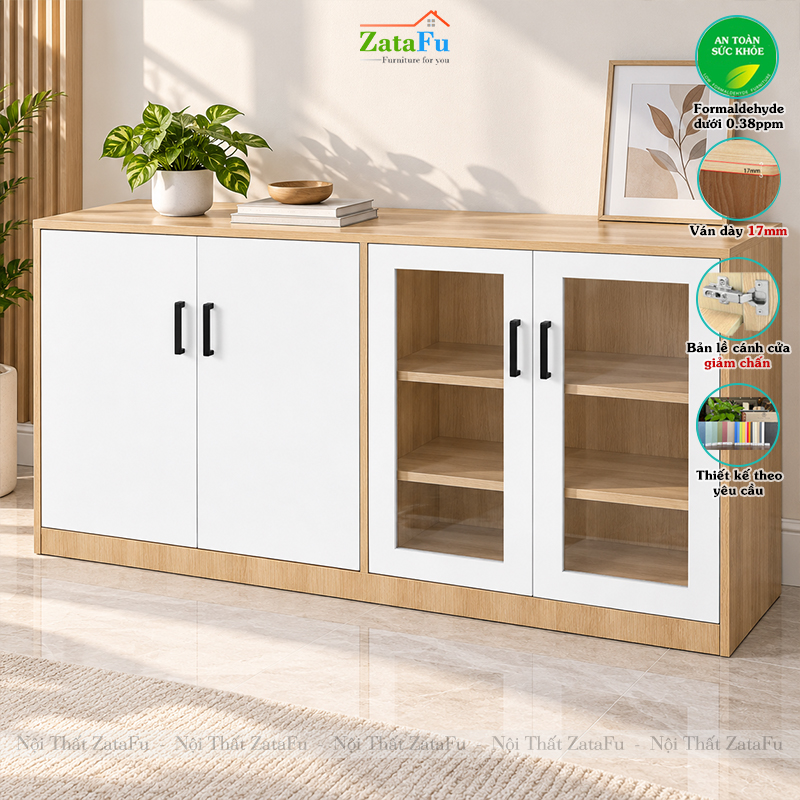 Tủ Trang Trí Tủ Đựng Tài Liệu Hiện Đại Có Kính Gỗ MDF Dày 17mm TUTT-80 ZataFu