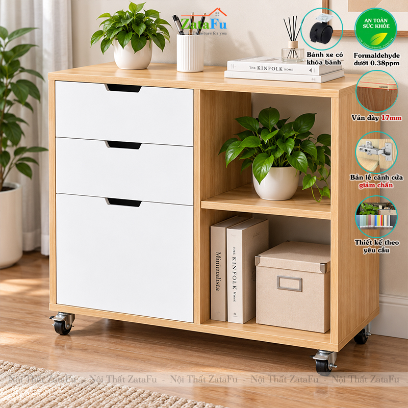 Tủ Trang Trí Tủ Đựng Tài Liệu Hiện Đại Tích Hợp Bánh Xe Linh Hoạt TUTT-82 ZataFu