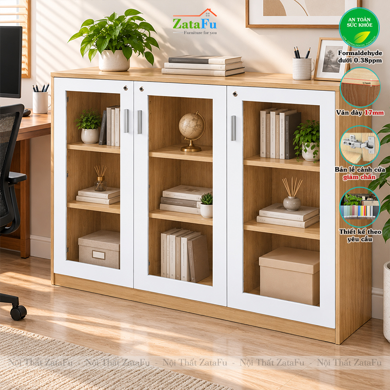 Tủ Trang Trí Tủ Đựng Tài Liệu Hiện Đại Có Kính có Ổ Khóa Ngăn Chứa Rộng Rãi TUTT-81 ZataFu