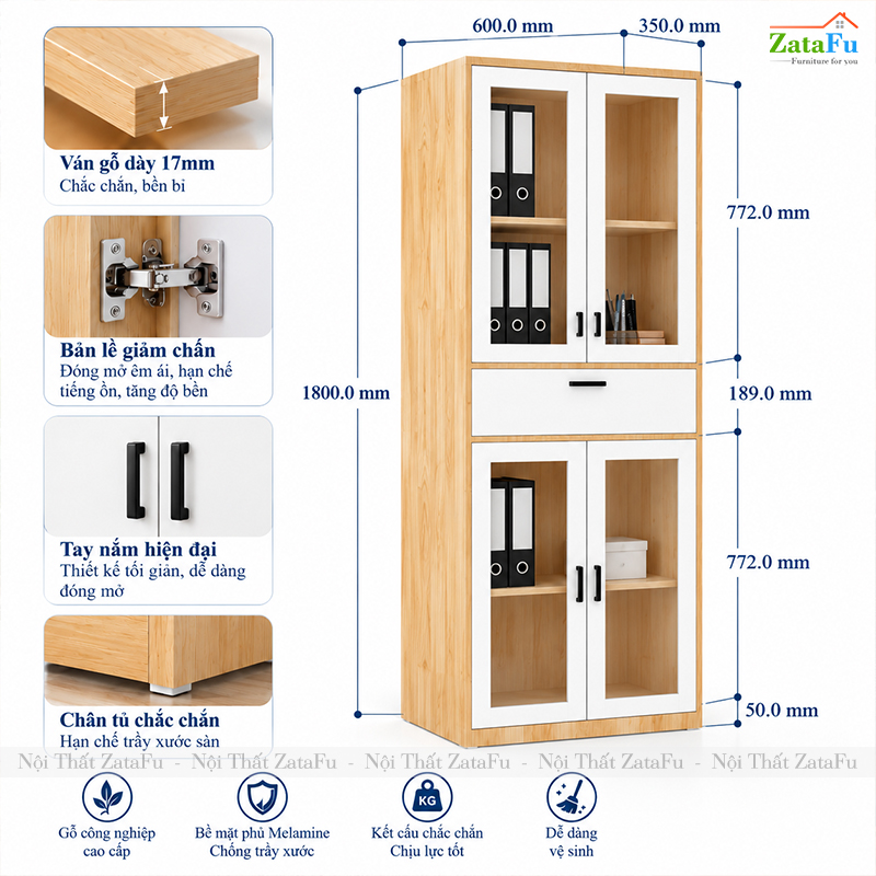 Thông Số Của Tủ Trang Trí Tủ Đựng Hồ Sơ Tài Liệu TUTT-74 ZataFu