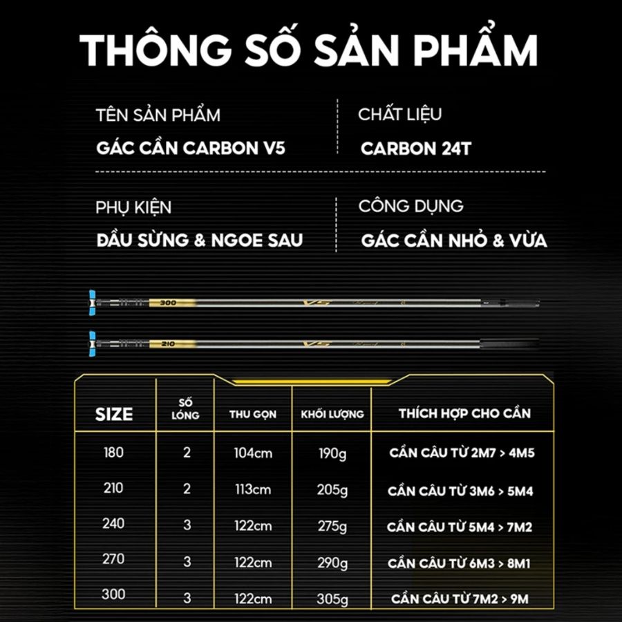 Gác cần V5 Rice Fishing KK-66 được sản xuất với nhiều kích thước khác nhau