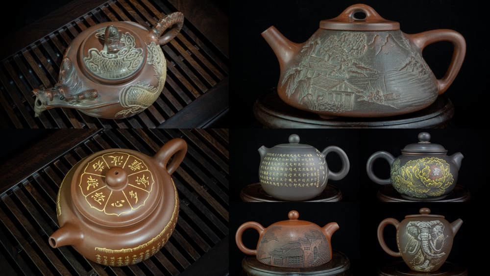 họa tiết tinh xảo trên ấm trà nê hưng