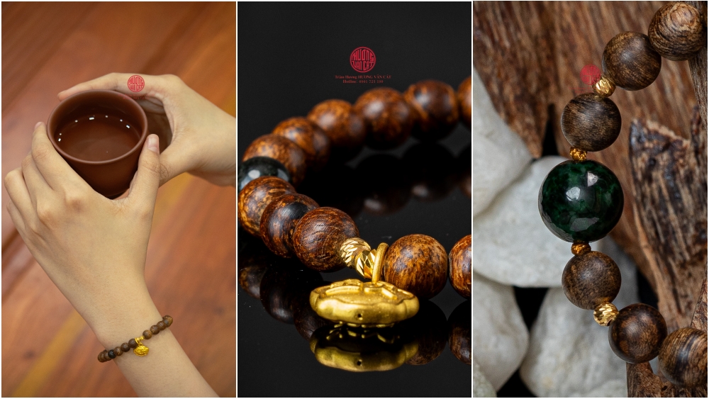 vòng tay trầm hương mix vàng cho tay nữ