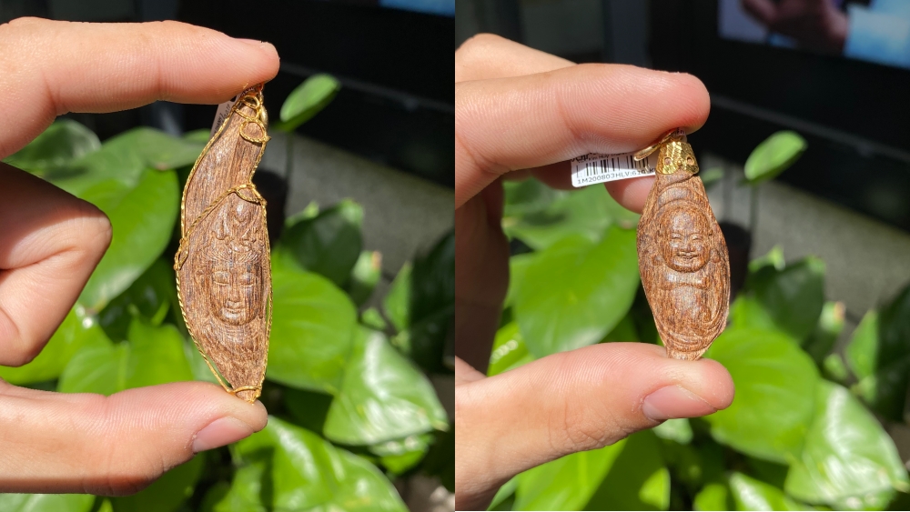 mặt trầm chìm khắc quan âm bọc vàng 18k