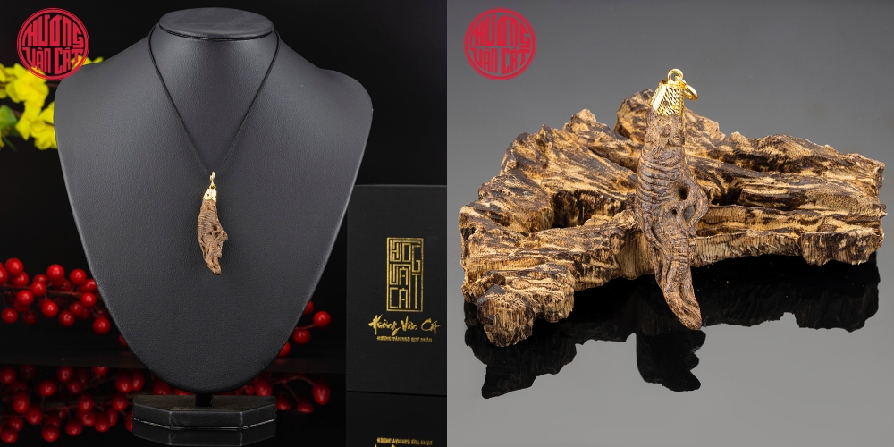 MẶT TRẦM CẬN CHÌM KHẮC NHÂN SÂM BỌC VÀNG