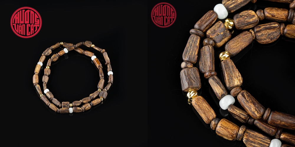 vòng trầm hương quấn tay chìm nước mix vàng