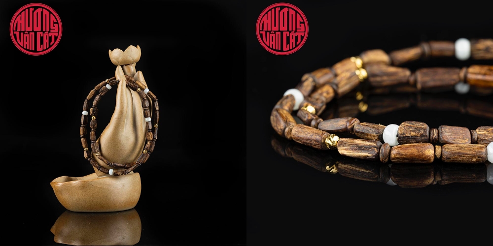 vòng trầm hương quấn tay chìm nước mix vàng