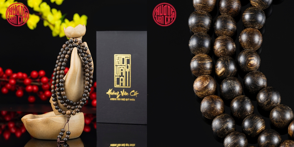 Vòng Trầm Hương 108 hạt Rục Chìm Malay 6,5 li Hiếm