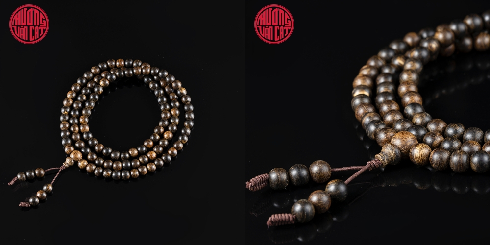 Vòng Trầm Hương 108 hạt Rục Chìm Malay 6,5 li Hiếm