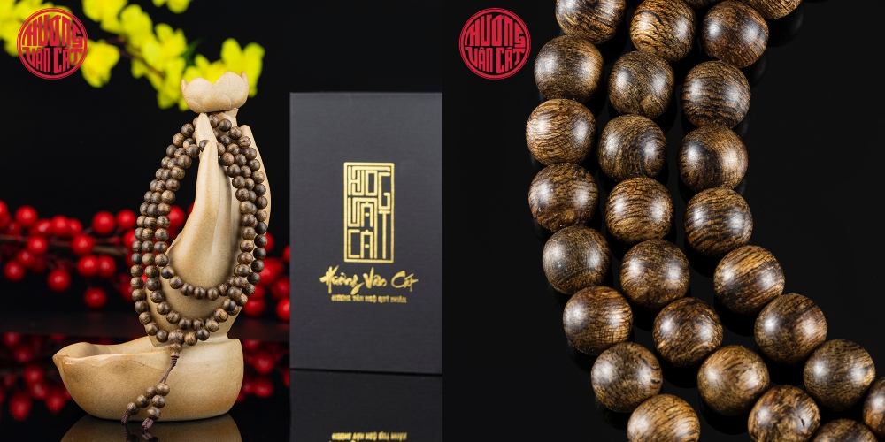 Vòng Trầm Hương 108 hạt rục cận chìm Malay cao cấp 6,5 li