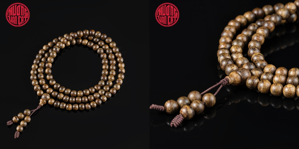 Vòng Trầm Hương 108 hạt rục cận chìm Malay cao cấp 6,5 li