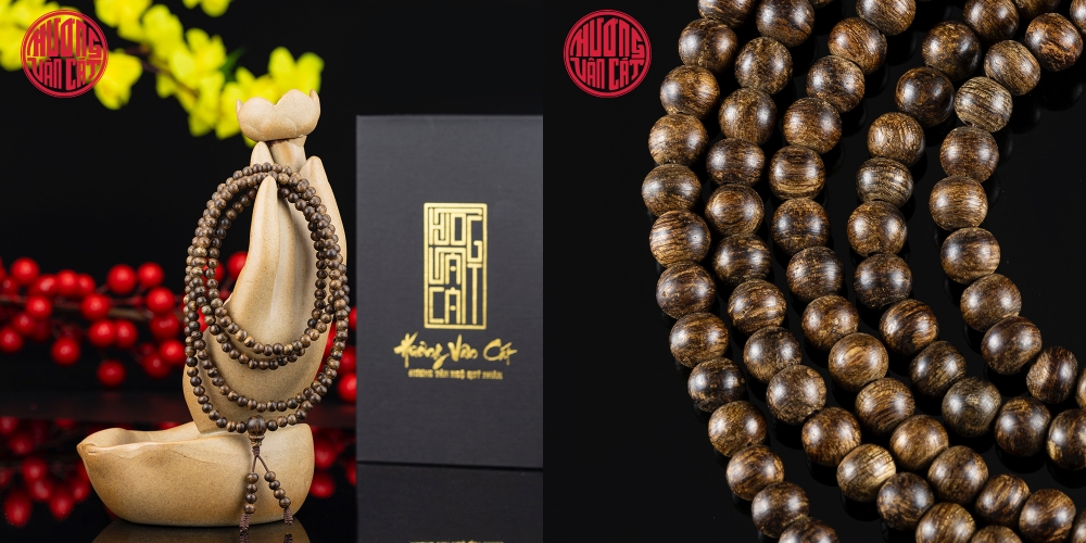 Vòng Trầm Hương 216 hạt rục cận chìm Malay cao cấp 5,5 li