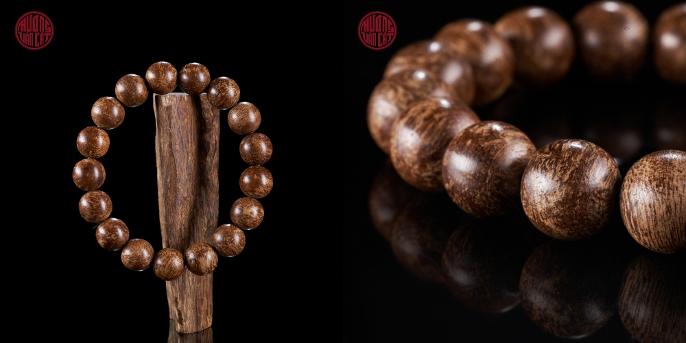 Vòng tay Trầm Hương tròn 12 li banh dầu màu Socola