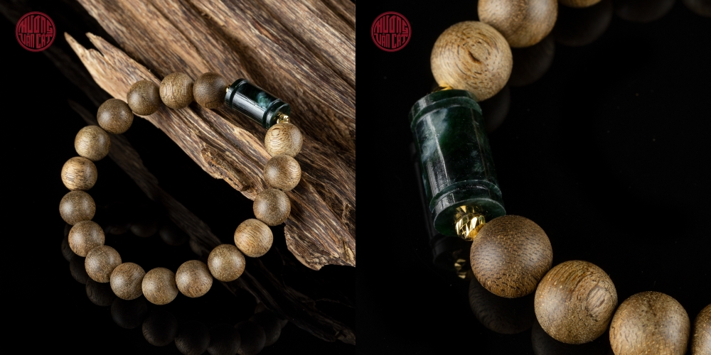 vòng trầm tròn banh bông Malay 10 li mix ngọc