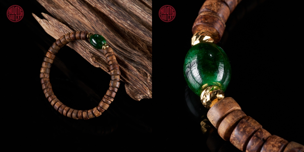 Vòng tay Trầm Hương hạt nút tự nhiên chìm mix ngọc