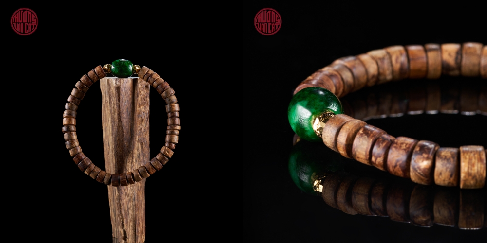 Vòng tay Trầm Hương hạt nút tự nhiên chìm mix ngọc