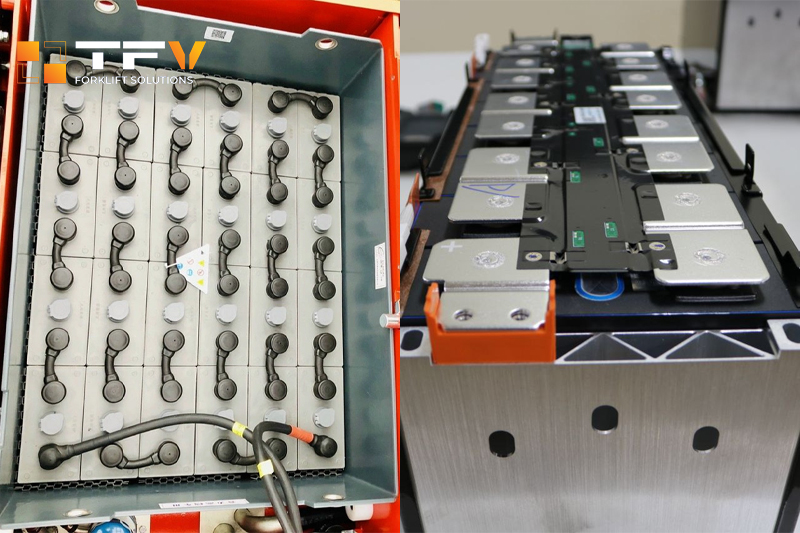 Ắc quy axit chì và ắc quy pin lithium cho xe nâng điện