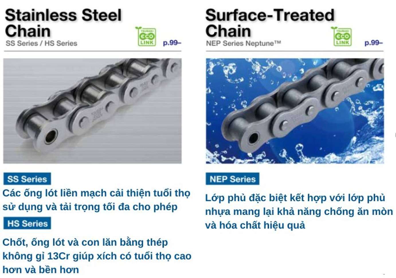 so sánh loại xích SS và xích NEP