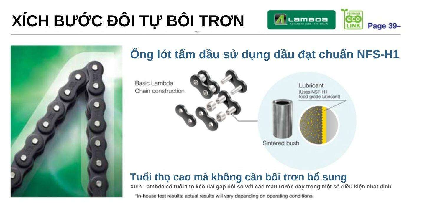 xích bước đôi tự bôi trơn tsubaki