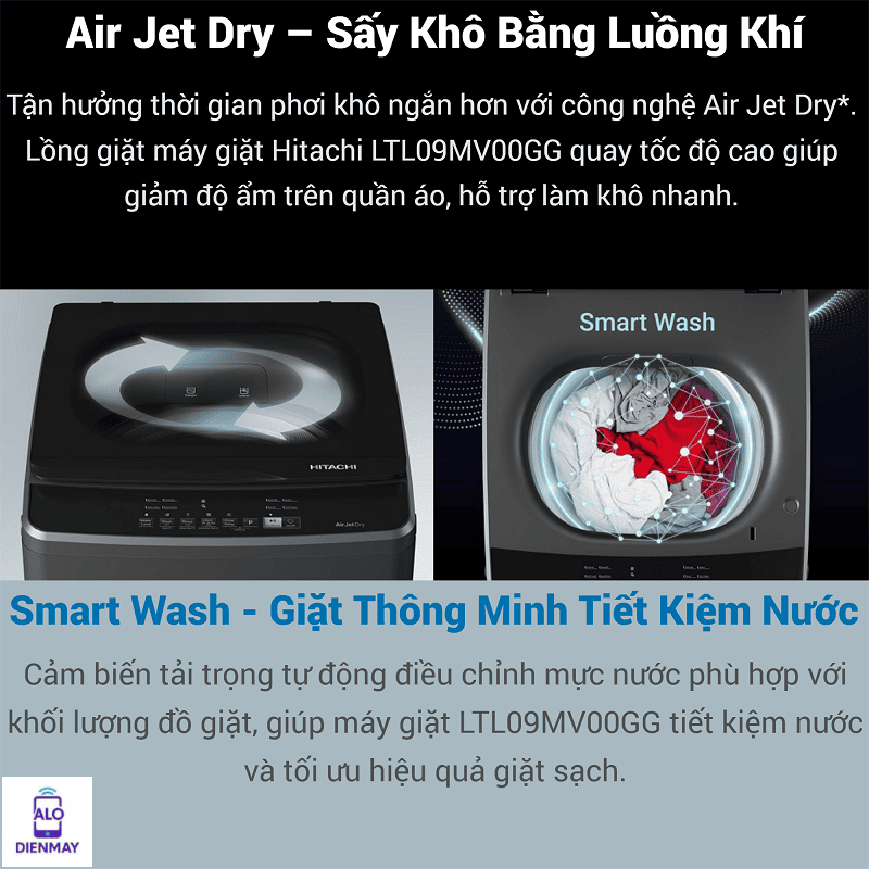 Máy giặt lồng đứng Hitachi Inverter 9 kg LTL 09MV00 GG, model mới giá tốt