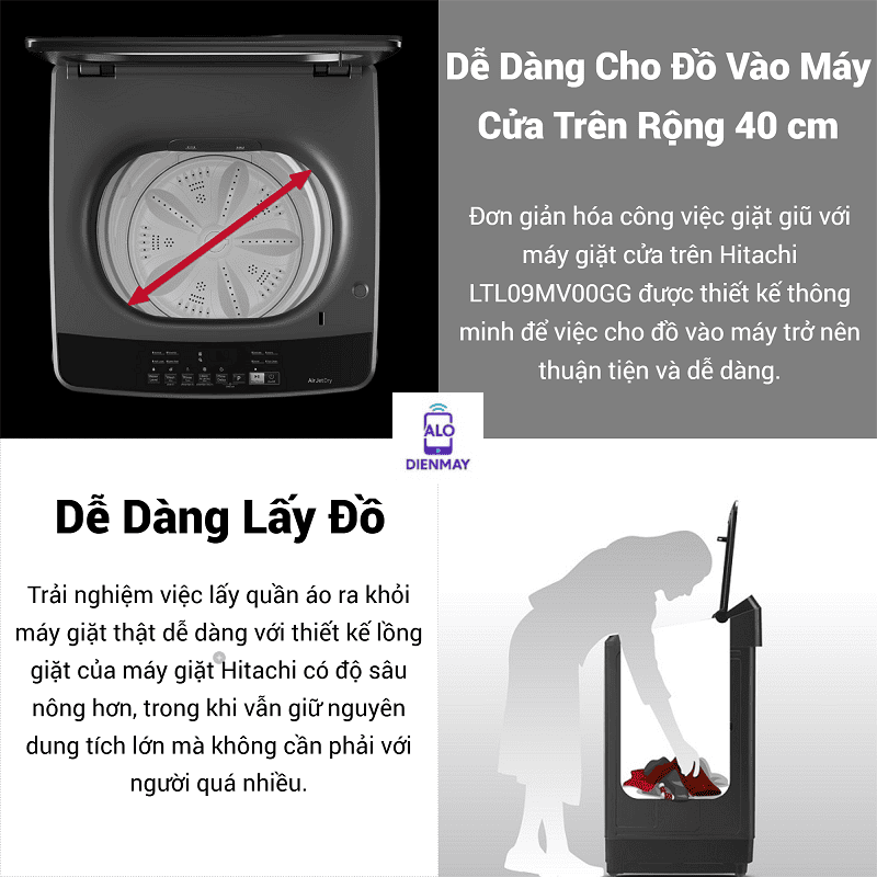 Máy giặt lồng đứng Hitachi Inverter 9 kg LTL 09MV00 GG, model mới giá tốt