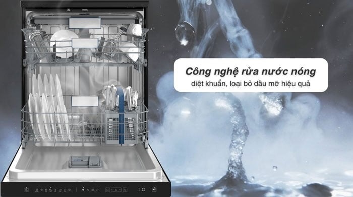 Máy rửa bát độc lập Hitachi HDF-F158CVGB New 15 bộ, giá tốt - Công nghệ rửa nước nóng diệt khuẩn