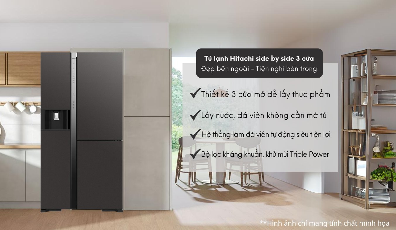 Tủ lạnh Hitachi Side By Side inverter 3 cánh 569 lít R-MX800GVGV0 (GMG)