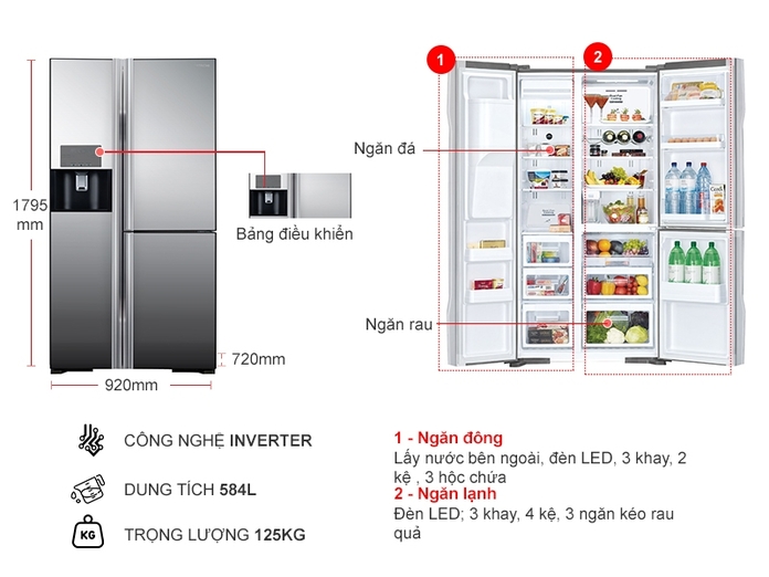 Đánh giá tủ lạnh Side By Side Hitachi 3 cánh gương R-FM800GPGV2X 584L model 2019