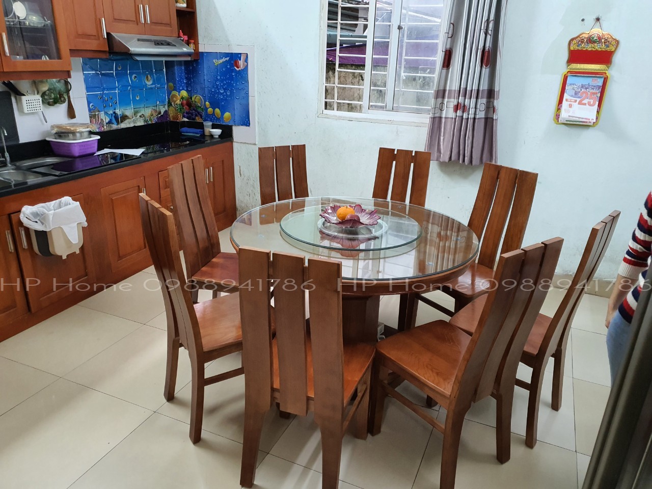 Bàn ăn tròn 6 ghế gỗ sồi