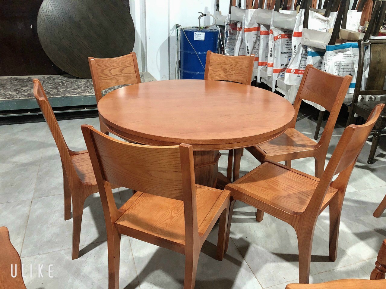 Bàn ăn tròn 6 ghế gỗ sồi
