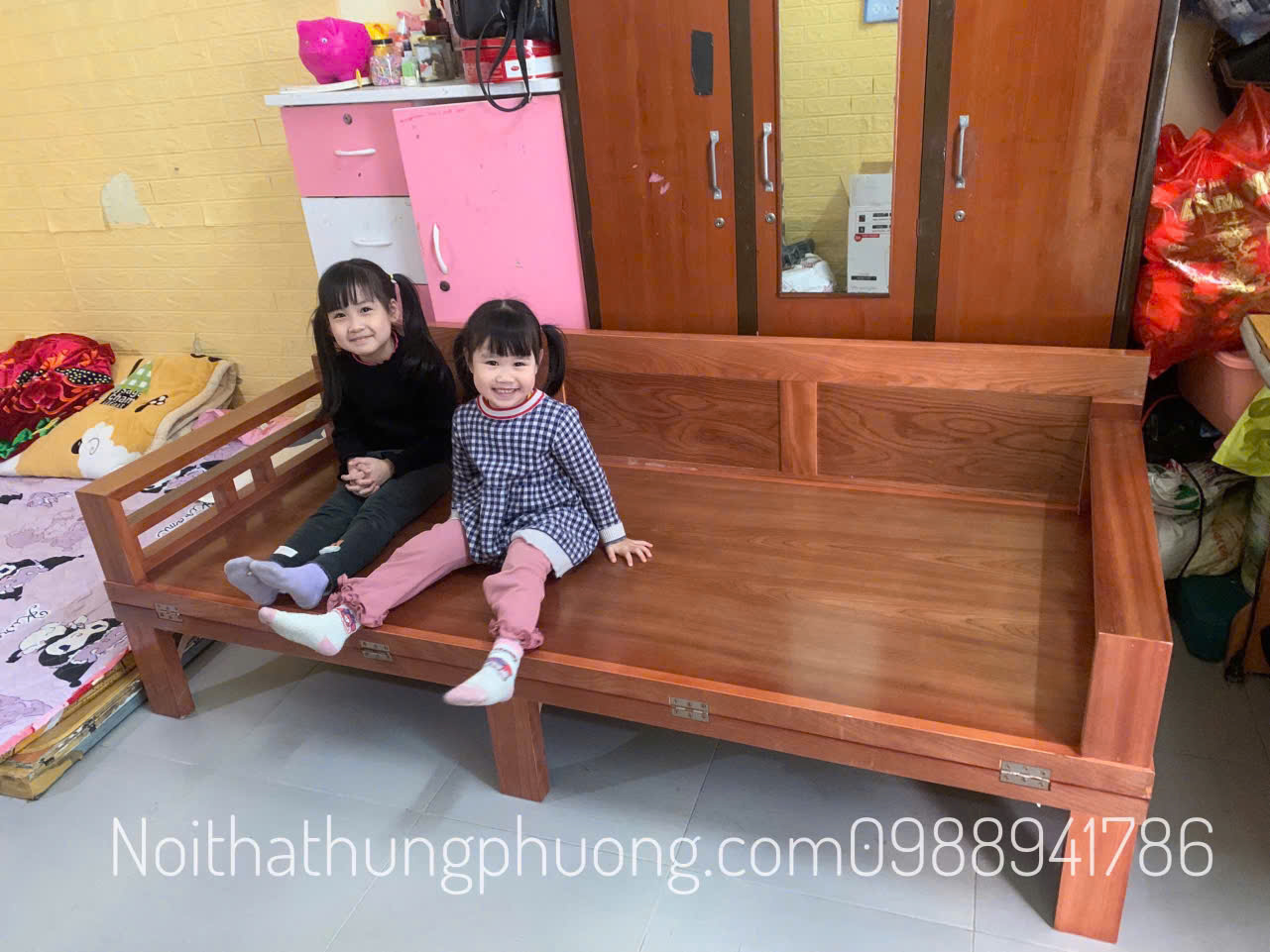 giường gấp gỗ xoan đào kích thước 2mx1m6