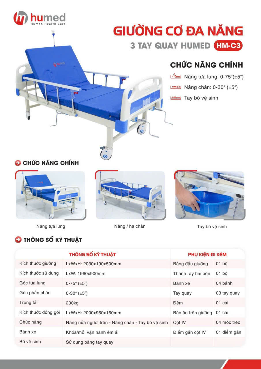 giường 3 tay quay humed hmc3