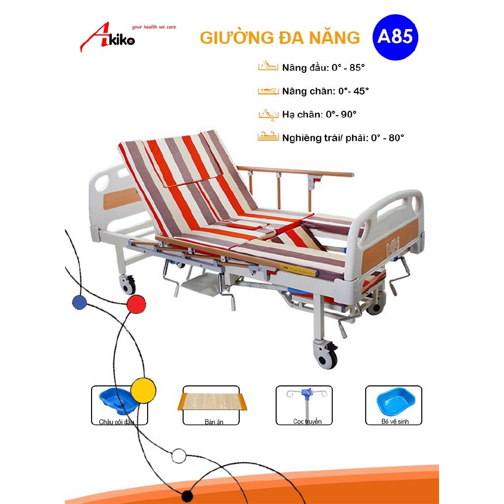 giường y tế đa năng 4 tay quay akiko a85