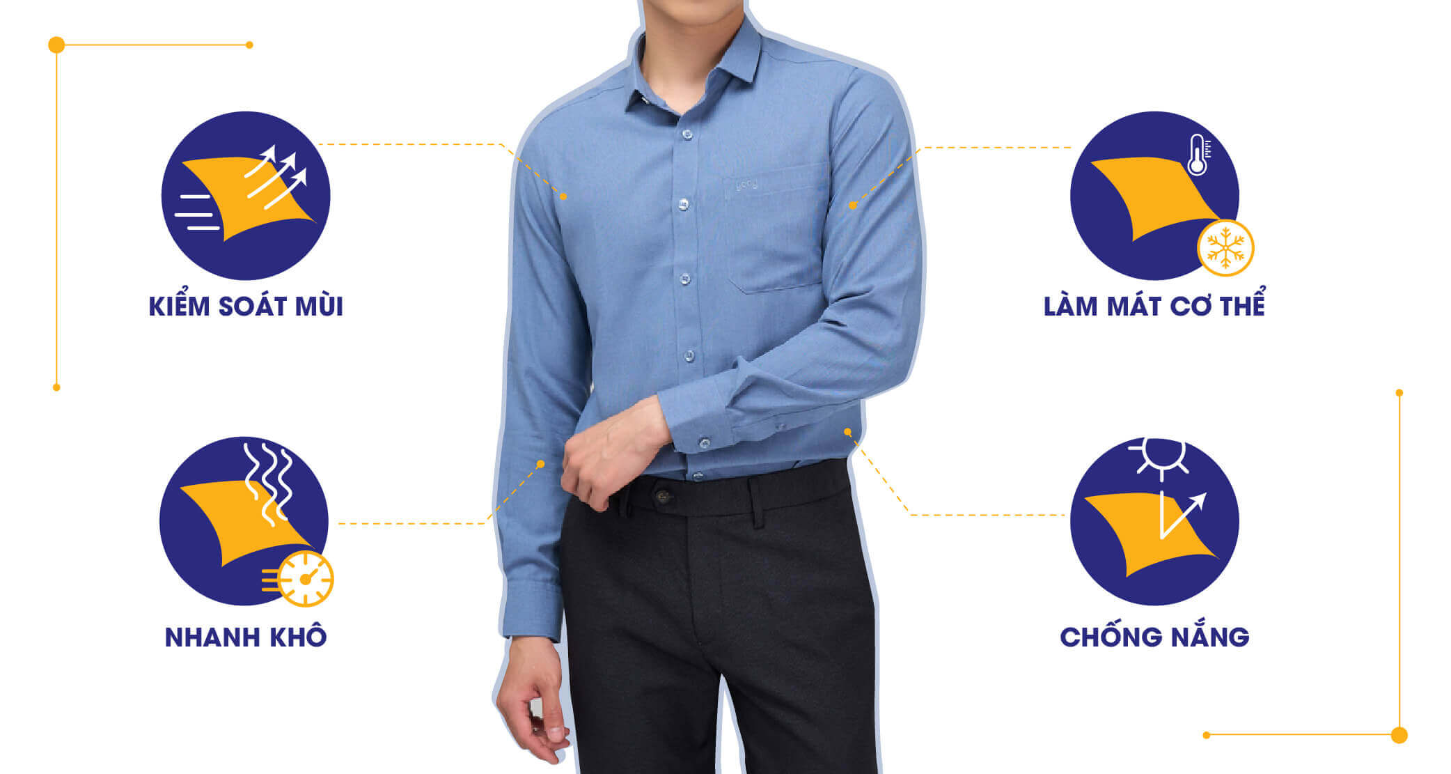 Áo Sơ Mi Nam Dài Tay Cafe Melange Khử Mùi Kháng Khuẩn