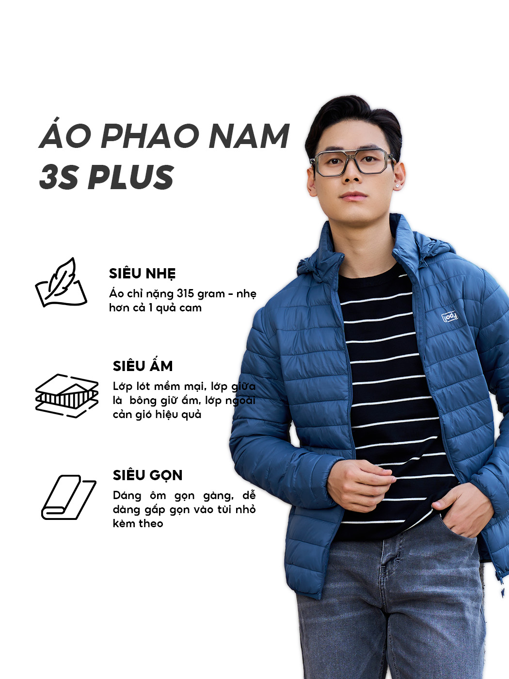 Áo Phao Nam Có Mũ Siêu Nhẹ Siêu Ấm