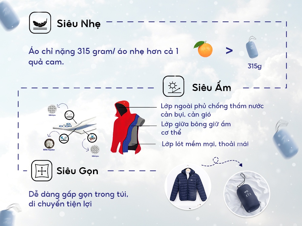 Áo Phao Nam Có Mũ Siêu Nhẹ Siêu Ấm
