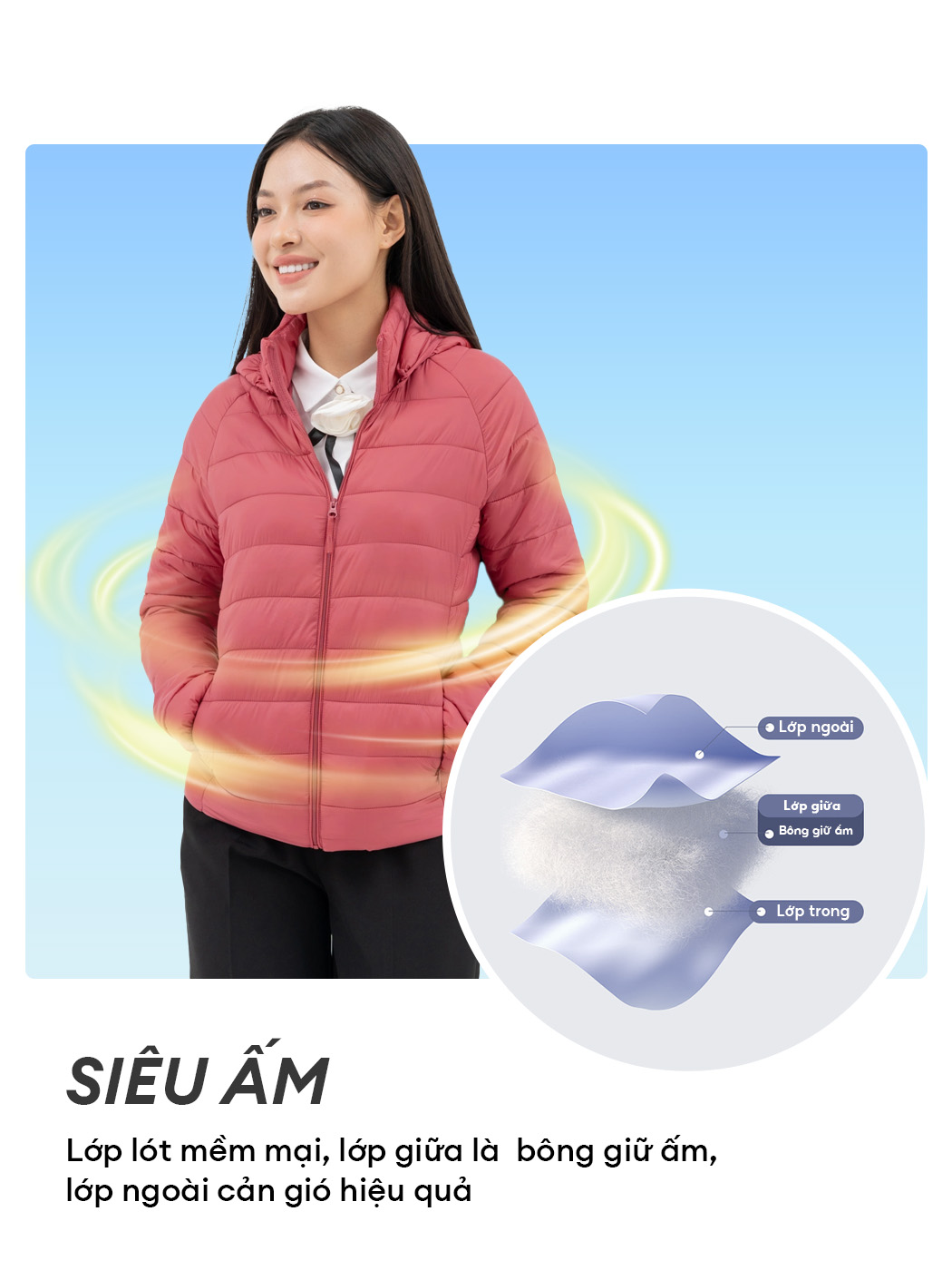 Áo Phao Nữ 3S Siêu Nhẹ Tay Raglan