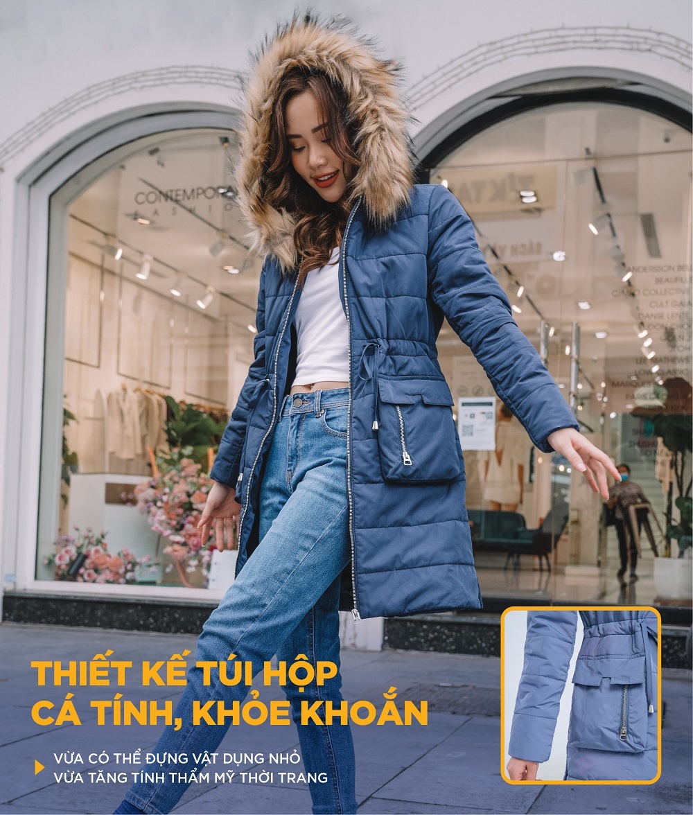 Áo Phao Nữ Bông Mỡ Dáng Dài Rút Eo Siêu Ấm