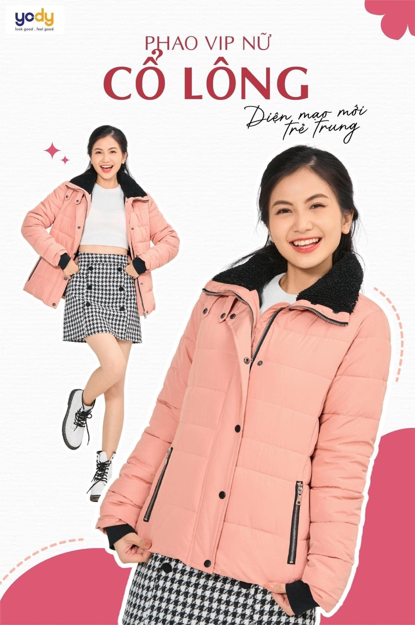 Áo Khoác Phao Nữ Vip Dáng Ôm Cổ Phối Lông