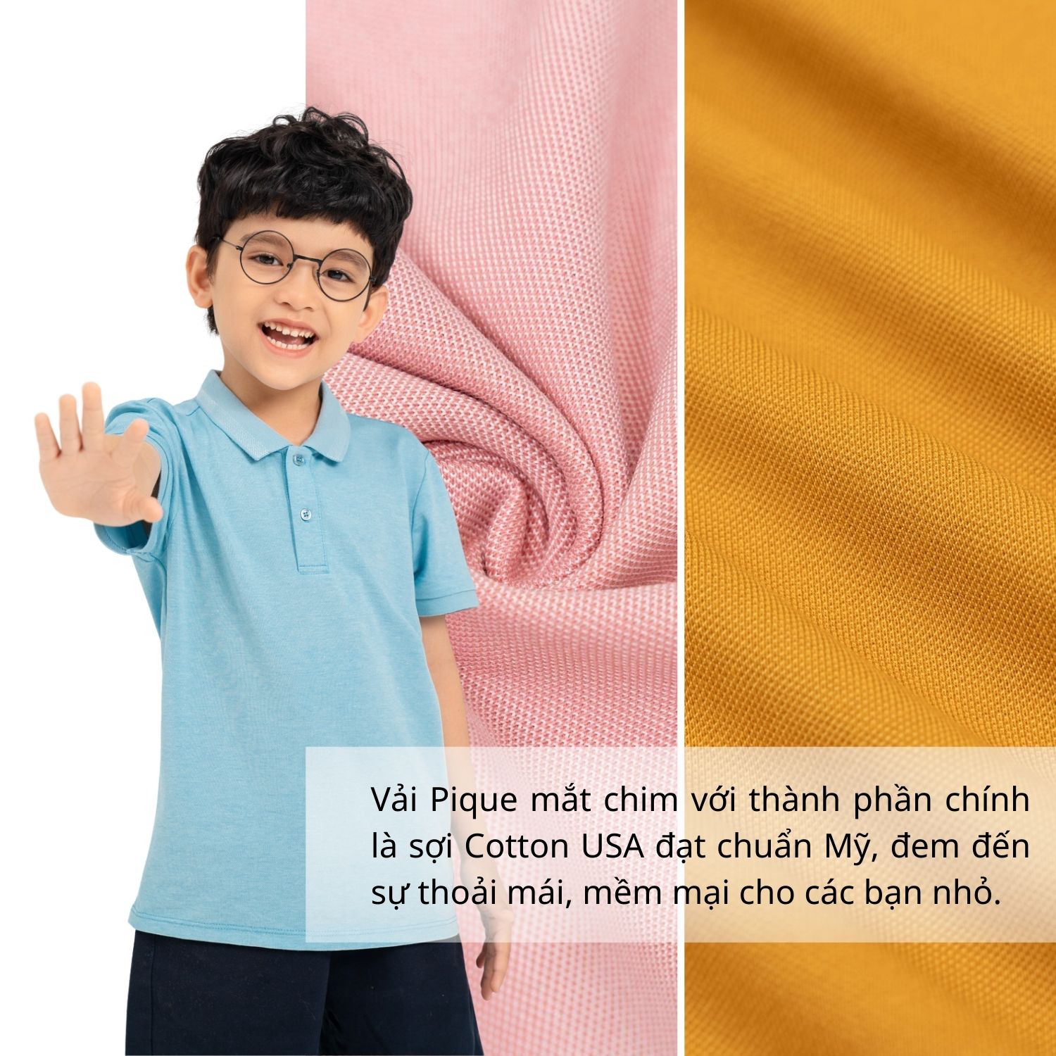 Áo Polo Trẻ Em Mắt Chim Phối Bo Co Giãn Thoáng Khí yodyvn