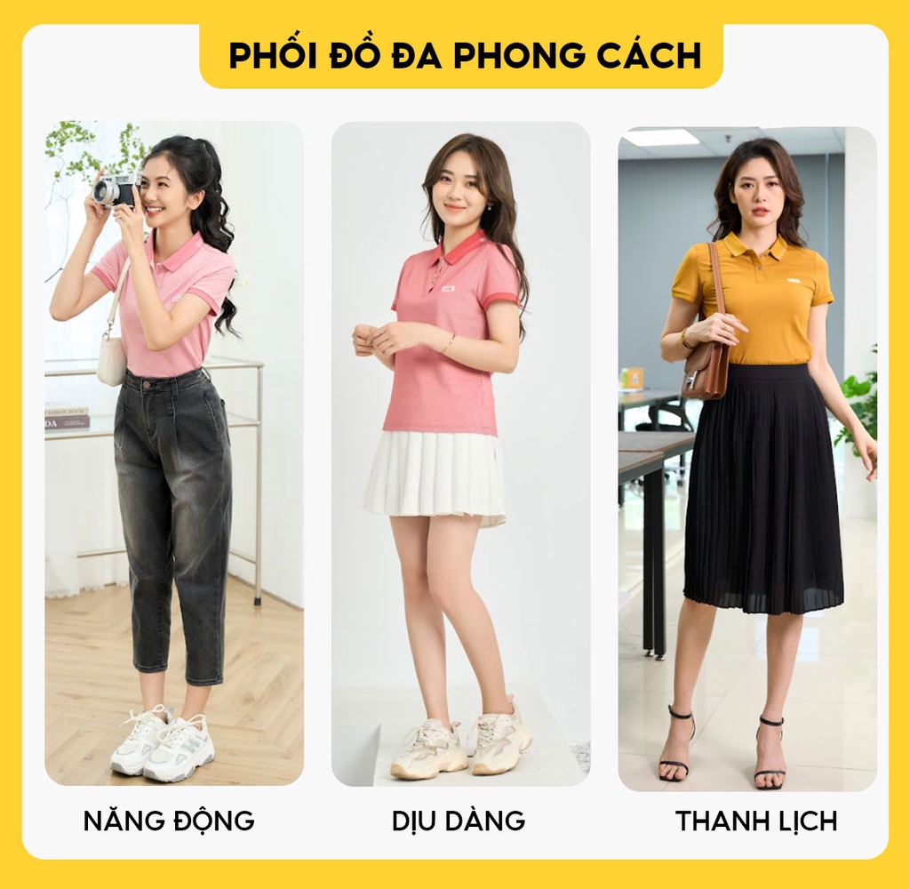 Áo polo nữ mắt chim phối bo
