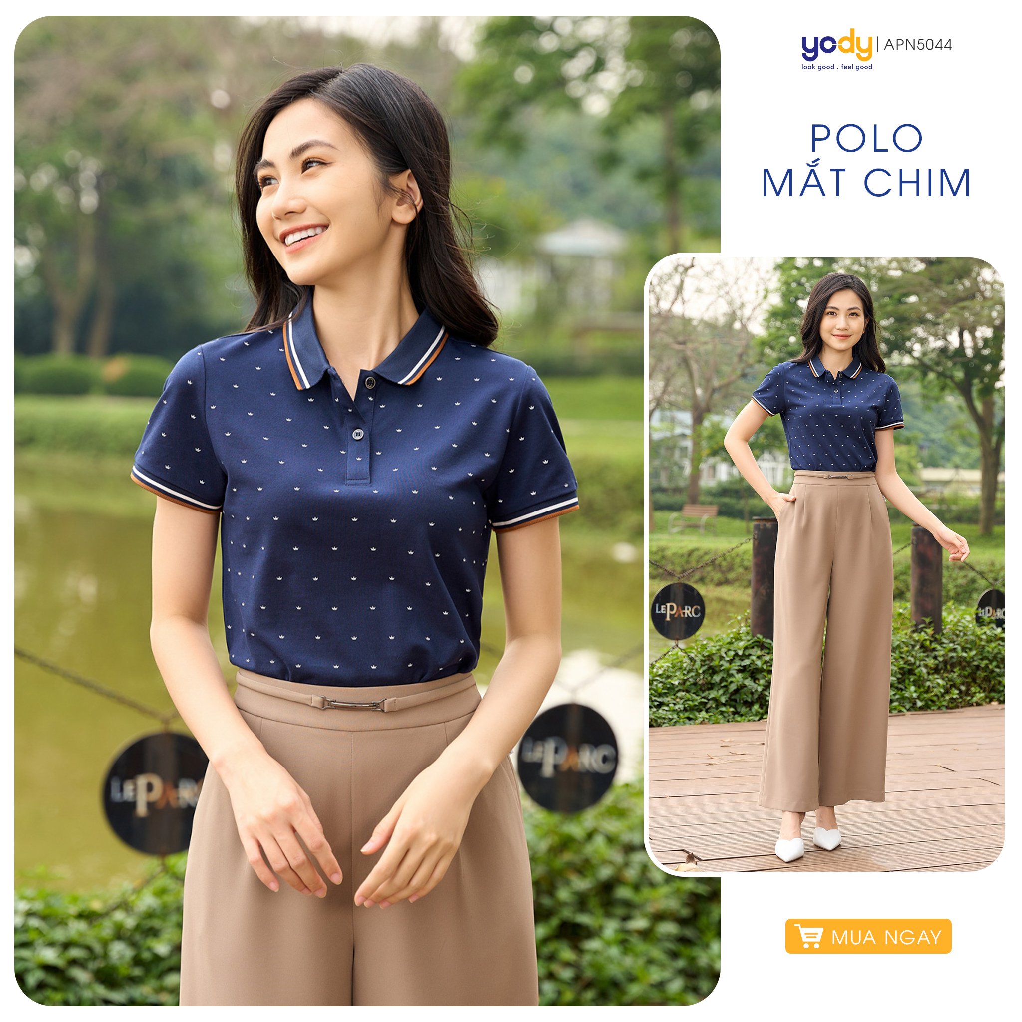 Áo Polo Nữ Pique Mắt Chim Họa Tiết Vương Miện