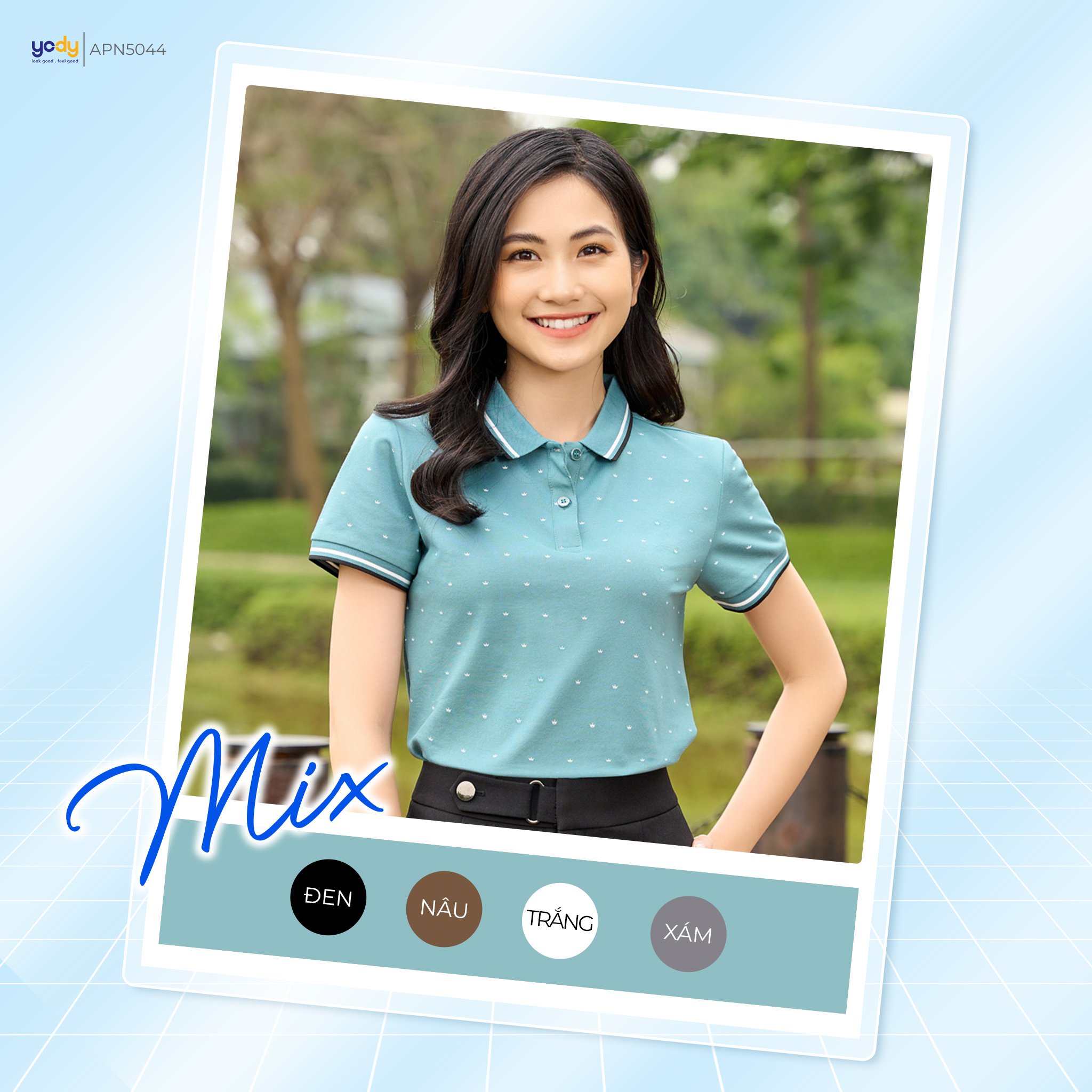 Áo Polo Nữ Pique Mắt Chim Họa Tiết Vương Miện