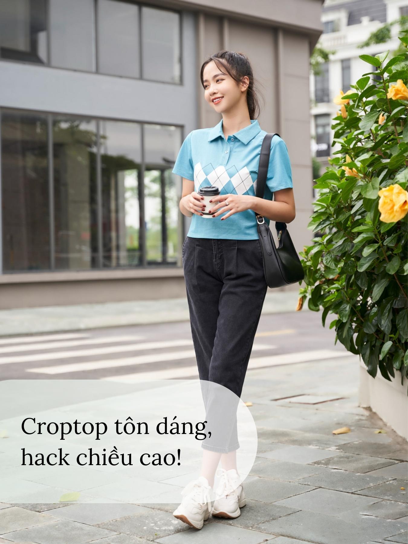 Áo Polo Nữ Croptop Pique Mắt Chim In Hình