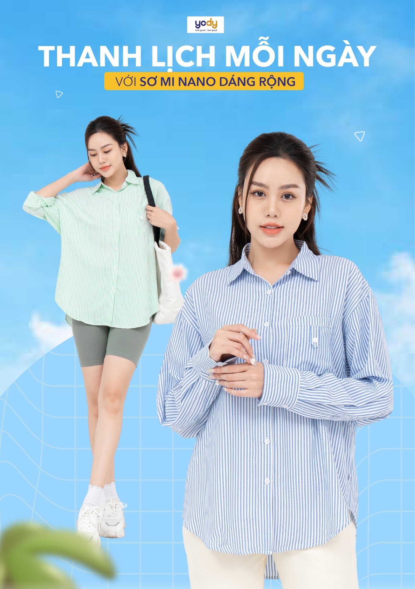 Áo Sơ Mi Tay Dài Nữ Nano Kẻ Năng Động