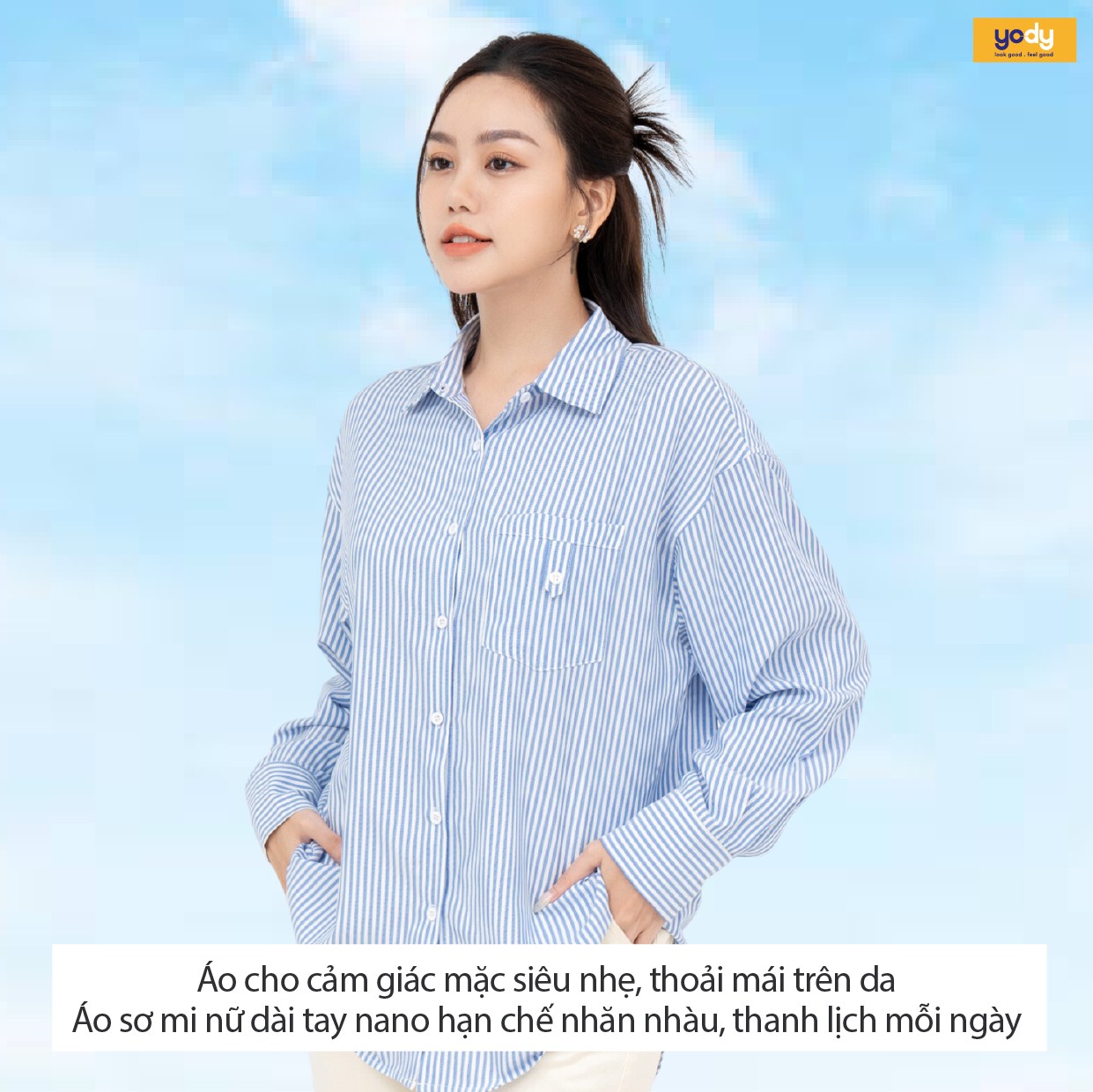 Áo Sơ Mi Tay Dài Nữ Nano Kẻ Năng Động